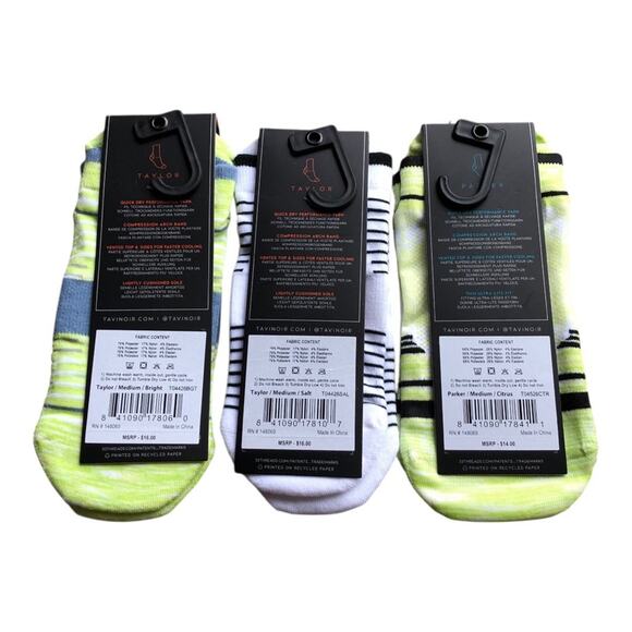 3 Pair Tavi Sport Socks Parker Citrus Taylor Salt Taylor Bright Size Medium NIP - Picture 2 of 11